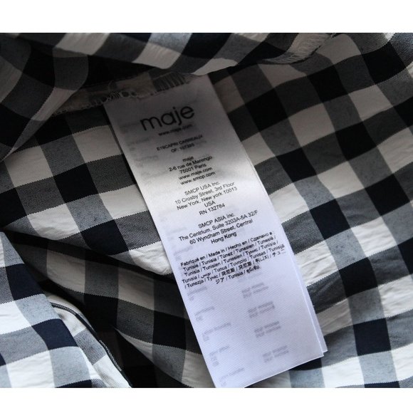 Maje Ruffled-Trim Checked Woven Shirt In Carreaux / Size 1 / Small Blouse - Picture 11 of 11